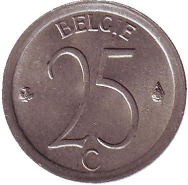 Монета 25 сантимов. 1974 год, Бельгия. (Belgie)