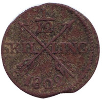 Монета 1/12 скиллинга. 1802 год, Швеция.