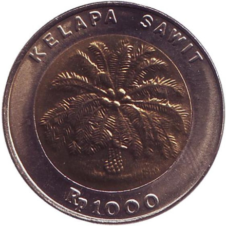 Монета 1000 рупий, 1993 год, Индонезия. UNC. Пальма.