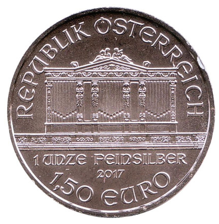 Монета 1,5 евро. 2017 год, Австрия. Венская Филармония.