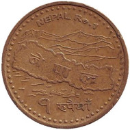 Монета 1 рупия. 2007 год, Непал. Из обращения. Монета 1 рупия. 2007 год, Непал. Из обращения.
