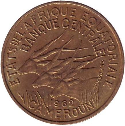 Монета 25 франков. 1962 год, Камерун. Африканские антилопы. (Западные канны).