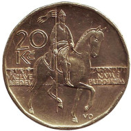 Монета 20 крон. 2004 год, Чехия. Всадник (Святой Вацлав). Монета 20 крон. 2004 год, Чехия. Всадник (Святой Вацлав).