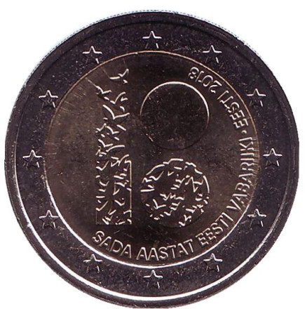 Монета 2 евро. 2018 год, Эстония. 100 лет Эстонской Республике.