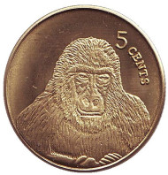 Монета 5 центов. 2003 год, Кирибати. Горилла. Монета 5 центов. 2003 год, Кирибати. Горилла.