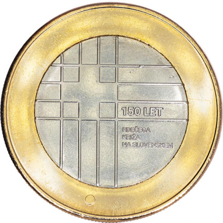 Монета 3 евро. 2016 год, Словения. 150 лет Красному Кресту в Словении.