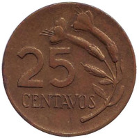 Цветок. Монета 25 сентаво. 1970 год, Перу.