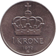 Монета 1 крона. 1979 год, Норвегия. Корона. Монета 1 крона. 1979 год, Норвегия. Корона.