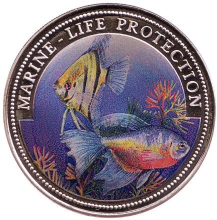 Монета 1 доллар. 1996 год, Либерия. Защита морской среды.