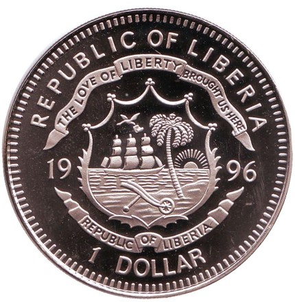 Монета 1 доллар. 1996 год, Либерия. Защита морской среды. Монета 1 доллар. 1996 год, Либерия. Защита морской среды.