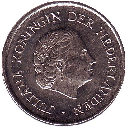 Монета 25 центов. 1977 год, Нидерланды. Монета 25 центов. 1977 год, Нидерланды.