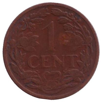 Монета 1 цент. 1913 год, Нидерланды.