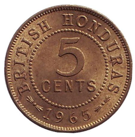 Монета 5 центов. 1965 год, Британский Гондурас.