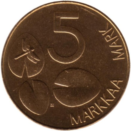 Монета 5 марок. 1999 год, Финляндия. UNC. Тюлень.