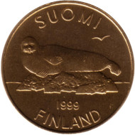 Монета 5 марок. 1999 год, Финляндия. UNC. Тюлень. Монета 5 марок. 1999 год, Финляндия. UNC. Тюлень.