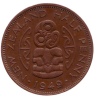 Монета 1/2 пенни, 1949 год, Новая Зеландия. Амулет-талисман Хей-Тики. Монета 1/2 пенни, 1949 год, Новая Зеландия. Амулет-талисман Хей-Тики.