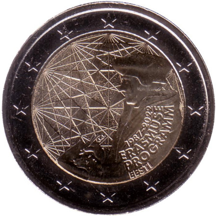 Монета 2 евро. 2022 год, Эстония. 35 лет программе Эразмус.