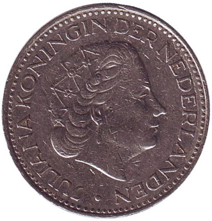 Монета 1 гульден. 1968 год, Нидерланды.