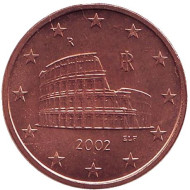 Монета 5 центов, 2002 год, Италия. Монета 5 центов, 2002 год, Италия.