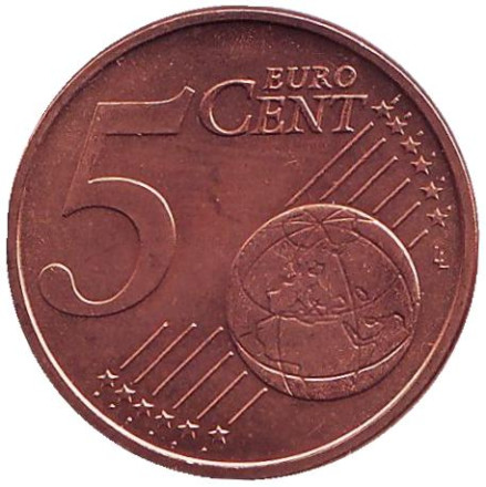 Монета 5 центов, 2002 год, Италия.