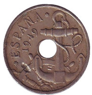 Монета 50 сентимо. 1949 год, Испания. (54 внутри звезды) Монета 50 сентимо. 1949 год, Испания. (54 внутри звезды)