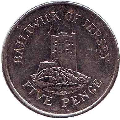 Монета 5 пенсов, 2006 год, Джерси. Башня Сеймура в Гровилле.