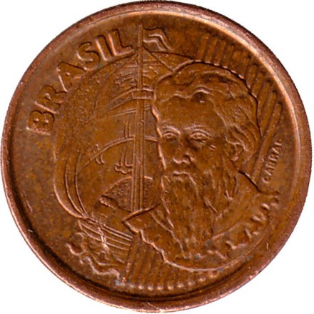Монета 1 сентаво. 2001 год, Бразилия. Педру Алвариш Кабрал.