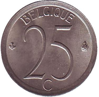 Монета 25 сантимов. 1974 год, Бельгия. (Belgique)