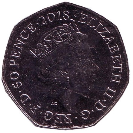 Монета 50 пенсов. 2018 год, Великобритания. 150 лет со дня рождения Беатрис Поттер. Миссис Мыштон.