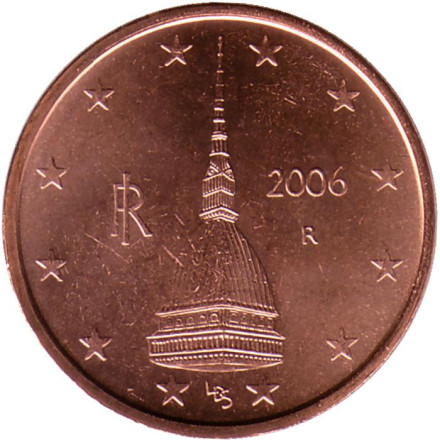 Монета 2 цента. 2006 год, Италия.