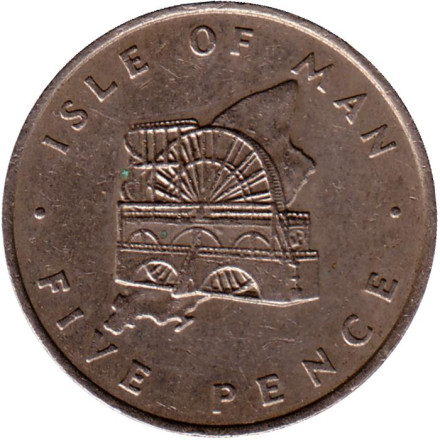 Монета 5 пенсов. 1976 год, Остров Мэн. Колесо Лакси. Тип 2.