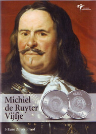 Монета 5 евро в буклете. 2007 год, Нидерланды. Серебро! 400 лет со дня рождения Михаила де Рюйтера.