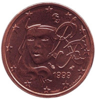 Монета 2 цента. 1999 год, Франция. Монета 2 цента. 1999 год, Франция.