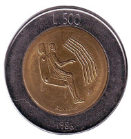 Монета 500 лир. 1986 год, Сан-Марино. Революция технологии. Монета 500 лир. 1986 год, Сан-Марино. Революция технологии.