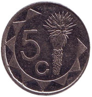 Монета 5 центов. 1993 год, Намибия. Цветок алоэ. Монета 5 центов. 1993 год, Намибия. Цветок алоэ.