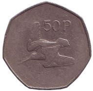 Монета 50 пенсов. 1976 год, Ирландия. Вальдшнеп (Лесной кулик).