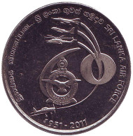 Монета 2 рупии. 2011 год, Шри-Ланка. 60 лет ВВС Шри-Ланки. Монета 2 рупии. 2011 год, Шри-Ланка. 60 лет ВВС Шри-Ланки.