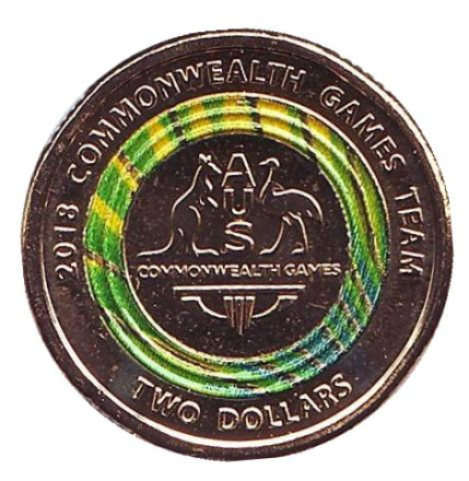 Монета 2 доллара. 2018 год, Австралия. XXI Игры содружества 2018. Логотип команды.