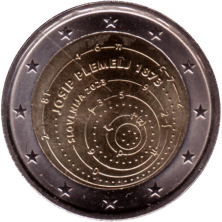 Монета 2 евро. 2023 год, Словения. 150 лет со дня рождения Йосипа Племеля.