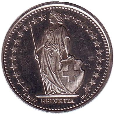 Монета 1/2 франка. 2008 год, Швейцария. Монета 1/2 франка. 2008 год, Швейцария.