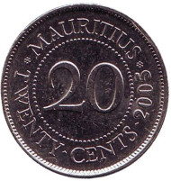 Монета 20 центов. 2005 год, Маврикий.