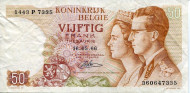 Банкнота 50 франков. 1966 год, Бельгия. Банкнота 50 франков. 1966 год, Бельгия.
