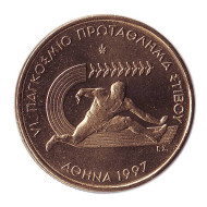 Монета 100 драхм, 1997 год, Греция. 6-й чемпионат мира по лёгкой атлетике (Афины 1997). Монета 100 драхм, 1997 год, Греция. 6-й чемпионат мира по лёгкой атлетике (Афины 1997).
