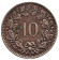 Монета 10 раппенов. 1873 год, Швейцария.