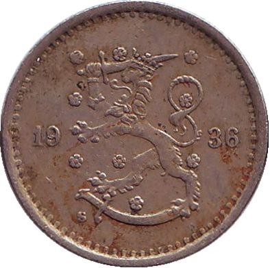 Монета 50 пенни. 1936 год, Финляндия.