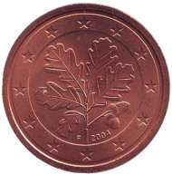 Монета 2 цента. 2004 год (F), Германия. Монета 2 цента. 2004 год (F), Германия.