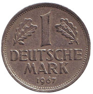 Монета 1 марка. 1967 год (J), ФРГ. Монета 1 марка. 1967 год (J), ФРГ.