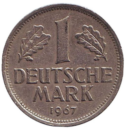Монета 1 марка. 1967 год (J), ФРГ.