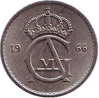 Монета 10 эре. 1966 год, Швеция.