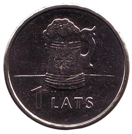Монета 1 лат, 2011 год, Латвия. Пивная кружка.